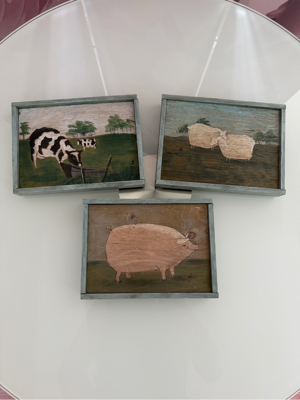 Vintage Folk Art Farm Animals Slate Wall Art. Made In Montreal , Canada
